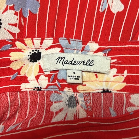 MADEWELL Womens Red Floral Striped Side Button Skirt Knee Length Daisy Society 4 - Picture 8 of 9